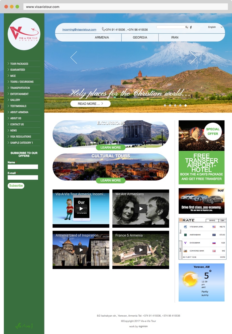 Vis A Vis Tour Agency Front Page Screenshot